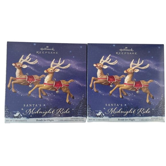 2 Hallmark Santa's Midnight Ride Reindeer NIB 2005 - Picture 1 of 3